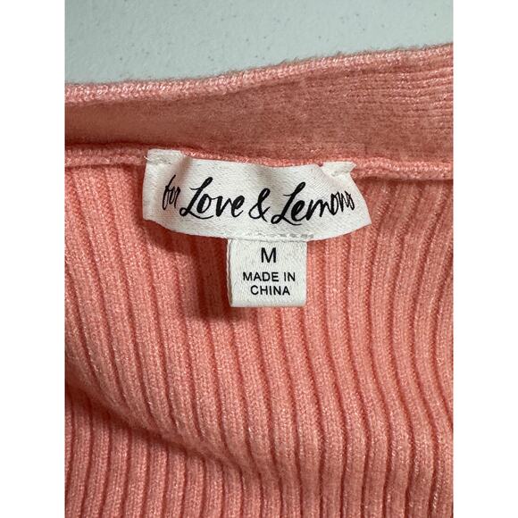 For Love & Lemons Sweater Womens Medium Nina Cardigan Peach Knit Lace Feminine - Picture 7 of 11